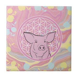 Azulejo cerdo,flor de la vida, rosa, mandala,zen,chakra,