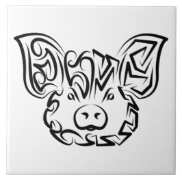 Azulejo Cerdo tribal blanco y negro