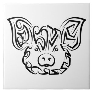 Azulejo Cerdo tribal blanco y negro