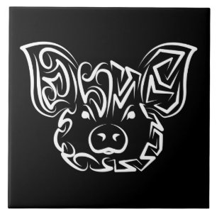 Azulejo Cerdo tribal blanco y negro