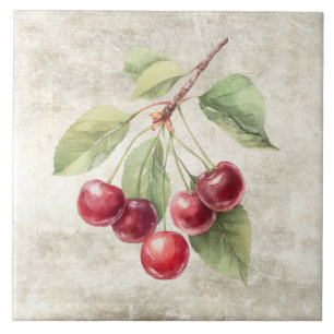Azulejo Cerezas Acuarela Rústica 