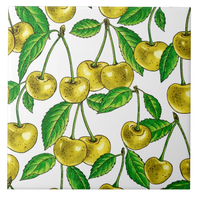 Azulejo Cerezas amarillas en blanco (Frente)
