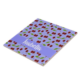 Azulejo Cerezas con nombre personalizado patrón azul