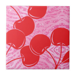 Azulejo Cerezas de cebra de purpurina rosa roja