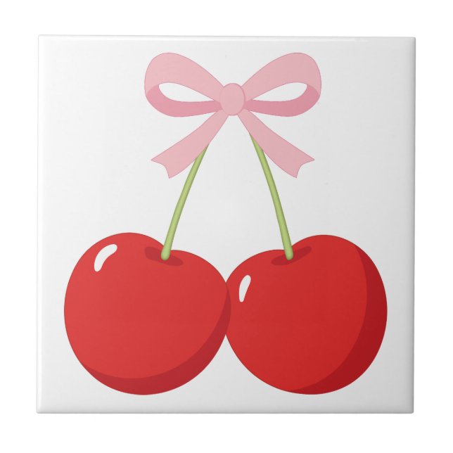 Azulejo Cerezas rojas con Moda de coqueta de vaca rosa (Frente)