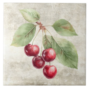 Azulejo Cerezas Rústicas Frutas Acuarela
