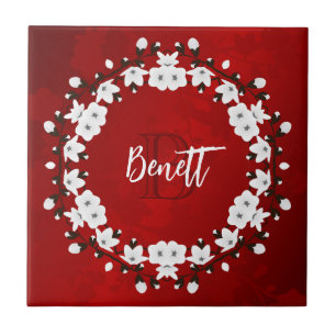 Azulejo Cerezo Floral Rojo Negro Blanco