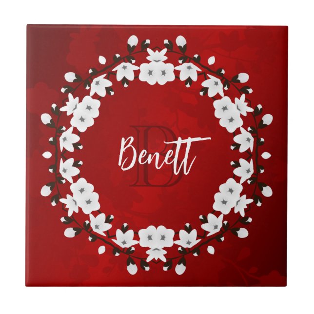 Azulejo Cerezo Floral Rojo Negro Blanco (Frente)