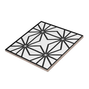 Azulejo Cerrada doce veces simétrica negra sobre blanco
