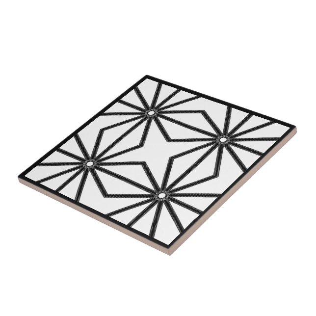 Azulejo Cerrada doce veces simétrica negra sobre blanco (Lado)