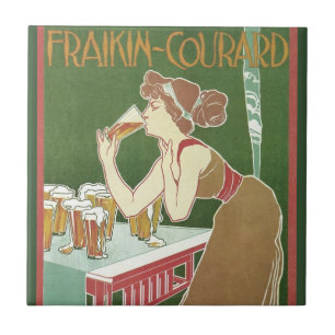 Azulejo Cerveza Brasserie Fraikin-Courard Art Nouveau Vint