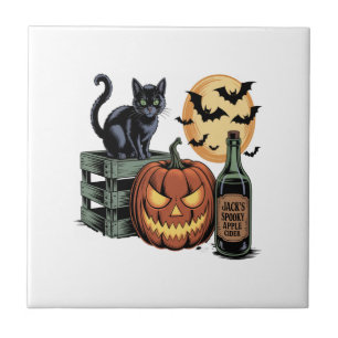Azulejo Cerveza de Gato de Calabaza Halloween