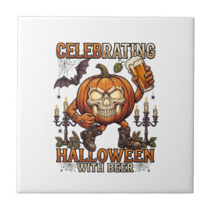 Azulejo Cerveza de Halloween Calavera Calabaza Murciélago