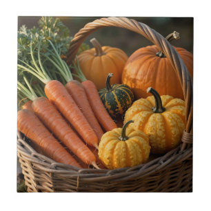 Azulejo Cesta de cosecha rústica Calabazas Zanahorias