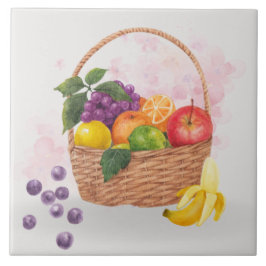Azulejo Cesta de Frutas Vibrantes Arte Acuarela