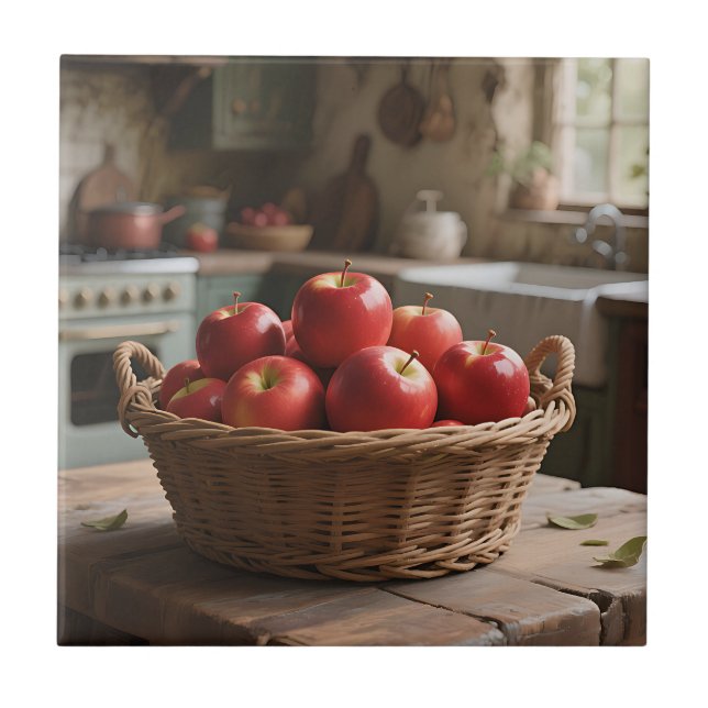 Azulejo Cesta de Manzanas Rojas (Frente)