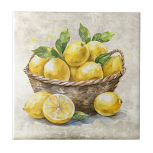 Azulejo Cesta rústica de limones Shabby Chic Cerámica