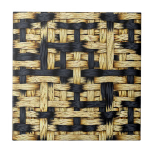 Azulejo Cesta tejida de rattán textura negra natural 