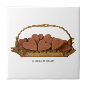 Azulejo Cesta vintage de corazones de chocolate
