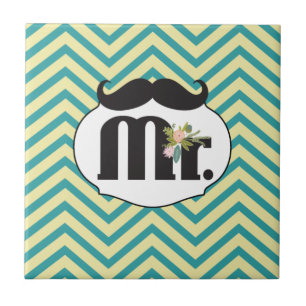 Azulejo Chalkboard Mr. Yellow y Green Zigzag Chevron