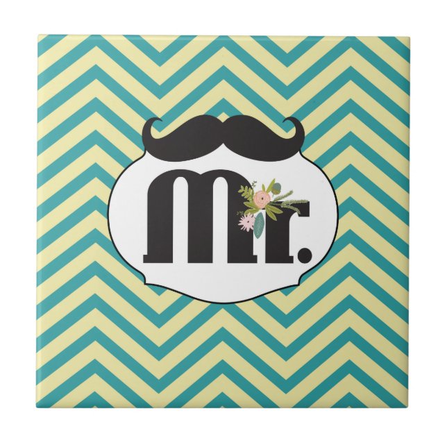 Azulejo Chalkboard Mr. Yellow y Green Zigzag Chevron (Frente)