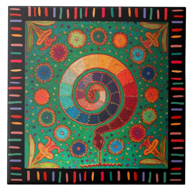 Azulejo Chamán Huichol Serpiente Celeste (Frente)