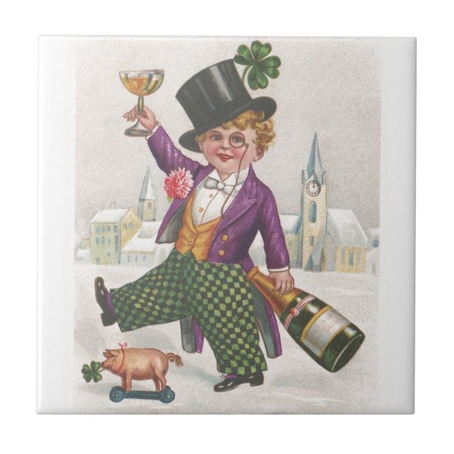 Azulejo Champagne de San Patricio de trébol vintage (Frente)