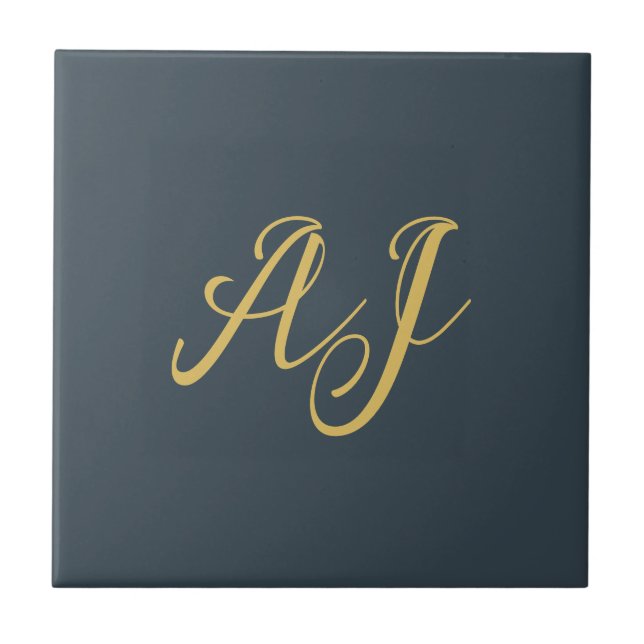 Azulejo Charcoal Gold Color Monogram Professional Initial (Frente)