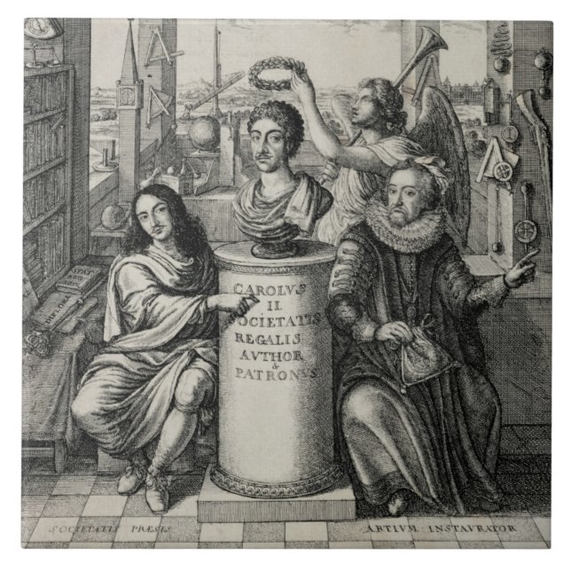 Azulejo Charles II (1630-85) como patrón del Societ real (Frente)