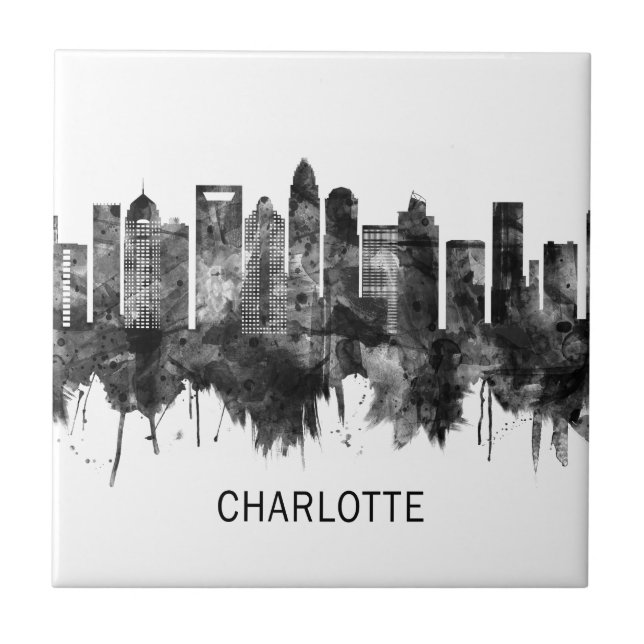 Azulejo Charlotte North Carolina Skyline BW (Frente)