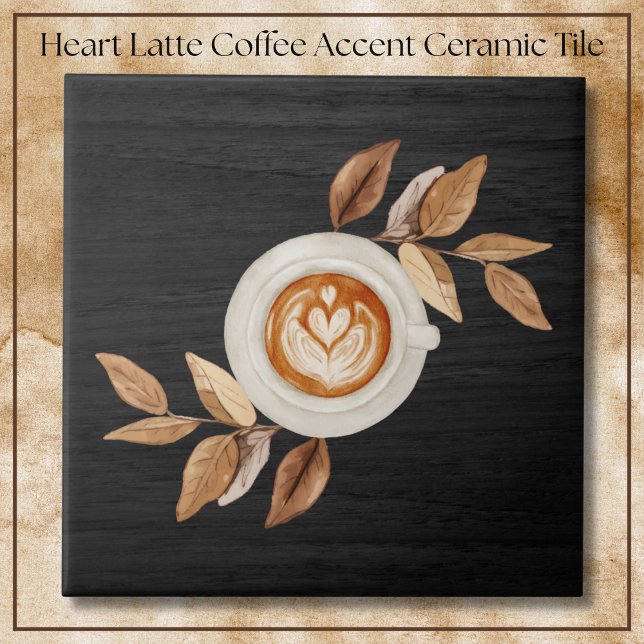 Azulejo Charming Black Illustrative Heart Latte Coffee  (Charming Black Illustrative Heart Latte Coffee Accent Ceramic Tile)
