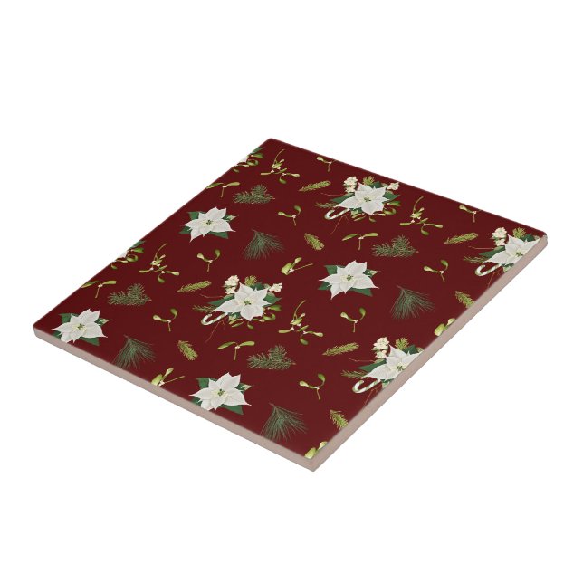 Azulejo Charming Floral Pattern on Maroon (Lado)