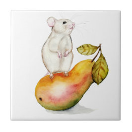 Azulejo Charming Mouse on a Pear