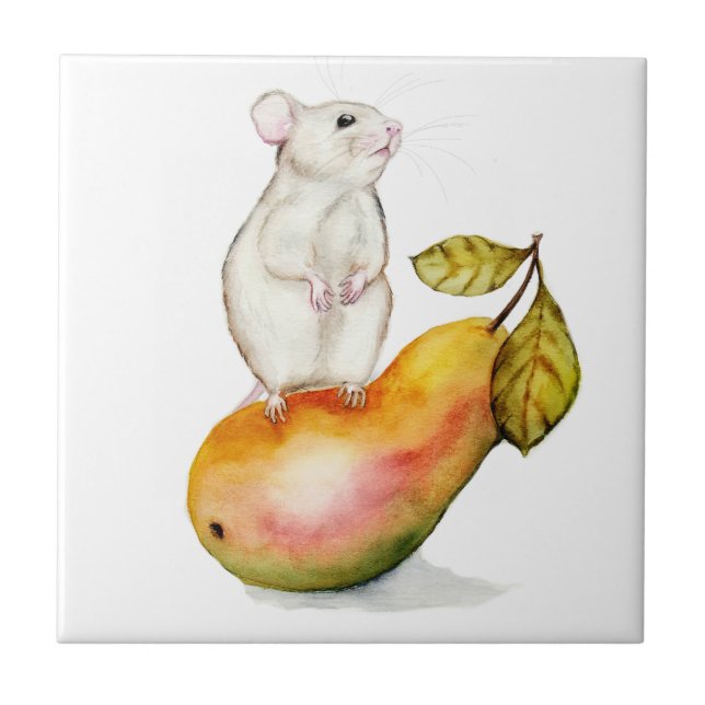 Azulejo Charming Mouse on a Pear (Frente)