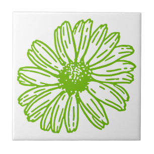 Azulejo Chartreuse Green Daisy Print, Hippie Flower Print
