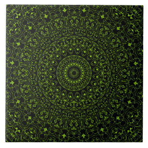 Azulejo Chartreuse Mandala verde con negrita simetría