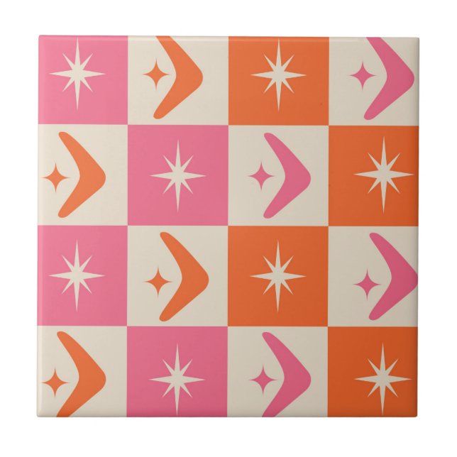 Azulejo Checkered Mid Century Boomerangs pink and orange  (Frente)