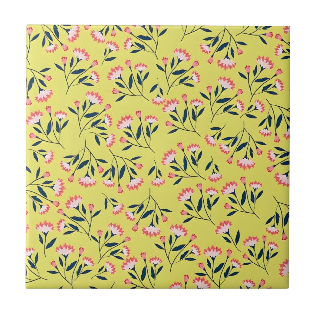 Azulejo  Cheerful Floral Pattern: Pink Flowers  (Frente)
