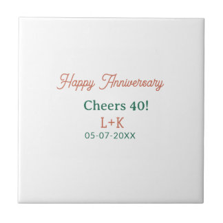 Azulejo Cheers 40 happy anniversary orange green name date