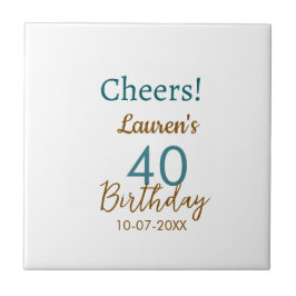 Azulejo Cheers 40th birthday name date brown turquoise sim