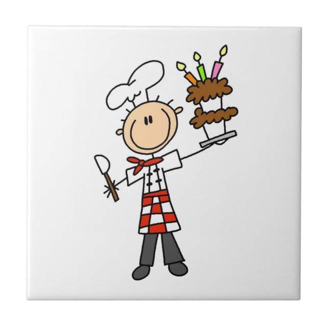 Azulejo Chef Con Tarta De Cumpleaños (Frente)