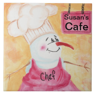Azulejo Chef de Snowman en Gorra de Apron y Chef
