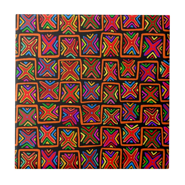 Azulejo Cheques tribales de Mola indias kuna - Rojo (Frente)