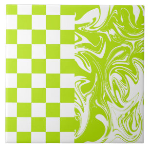 Azulejo Cheques y muelles en verde limón y blanco
