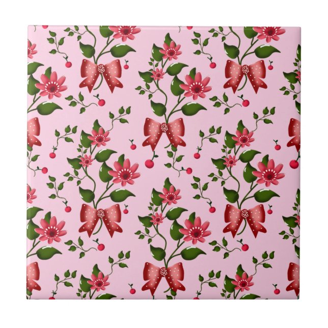 Azulejo Cherry coquette floral Pattern Ceramic T (Frente)