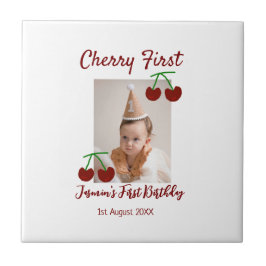 Azulejo Cherry primer feliz cumpleaños foto niños rojo mod