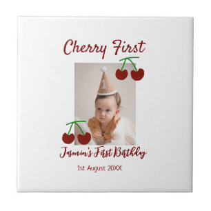 Azulejo Cherry primer feliz cumpleaños foto niños rojo mod