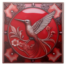 Azulejo Cherry red faux relief Art Nouveau Hummingbird L