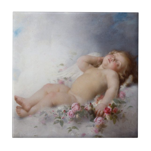 Azulejo Cherub durmiente (Putto) (por Léon Bazille Perraul (Frente)