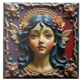 Azulejo Cherub en morado y rojo